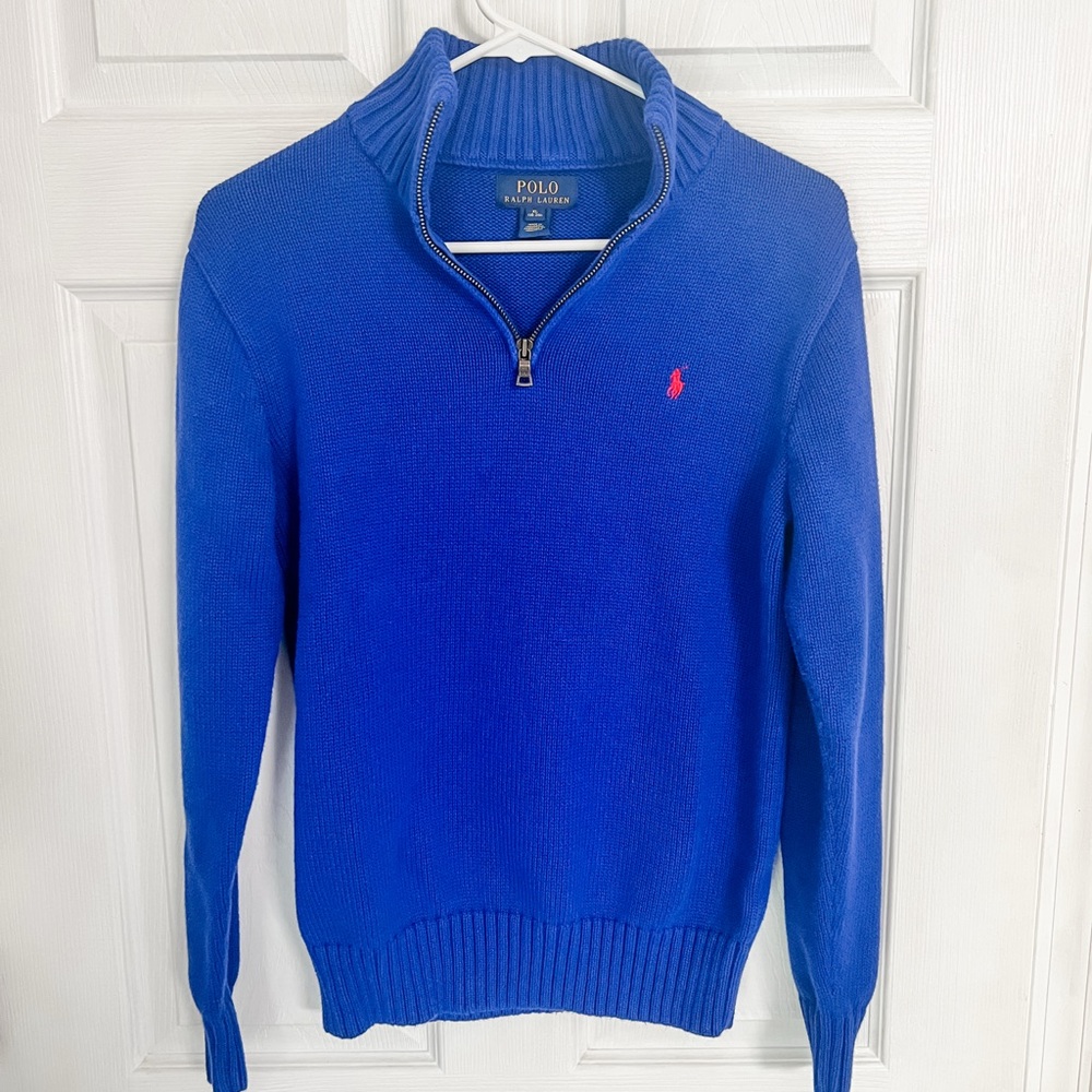 Boy’s Polo Ralph Lauren Blue Quarter-Zip Winter Sweater, Youth XL, EUC
